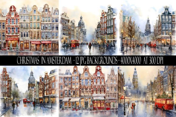 Christmas in Amsterdam Backgrounds: Festive Digital Papers