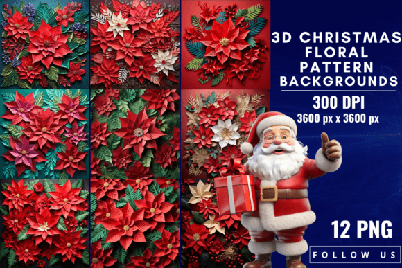 Enchanting 3D Christmas Floral Pattern Backgrounds