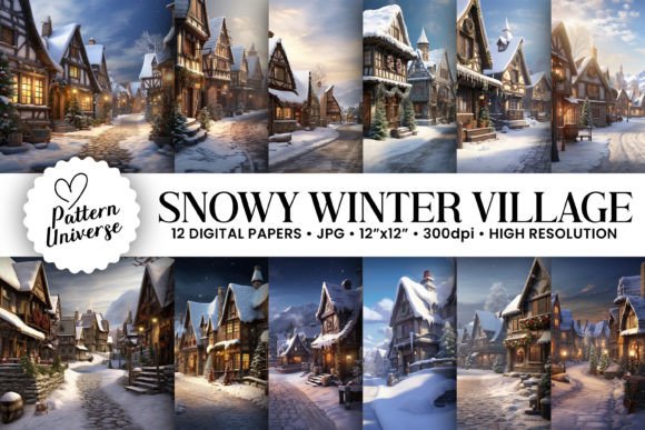 Enchanting Snowy Winter Village Backgrounds for Your Designs