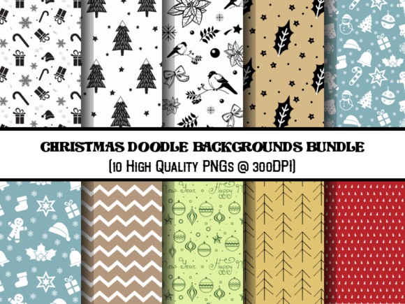 Festive Charm Unwrapped: The Christmas Doodle Backgrounds Bundle