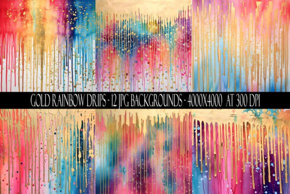 Gold Rainbow Drip Backgrounds: Vibrant Digital Assets