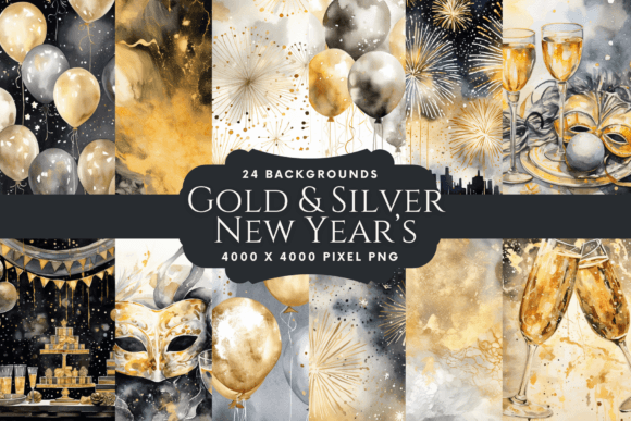 Gold & Silver New Year's Watercolor Backgrounds