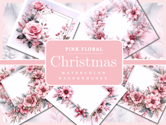 Pink Floral Frames Christmas Backgrounds for Winter Projects