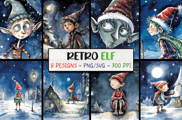 Retro Christmas Backgrounds Cute Elf: Nostalgic Holiday Design