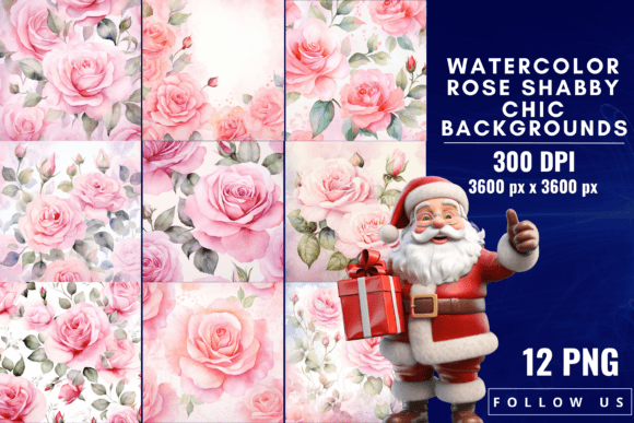 Watercolor Rose Shabby Chic Backgrounds for Designers