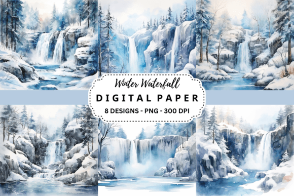 Winter Waterfall Watercolor Backgrounds: Elevate Your Creative Projects